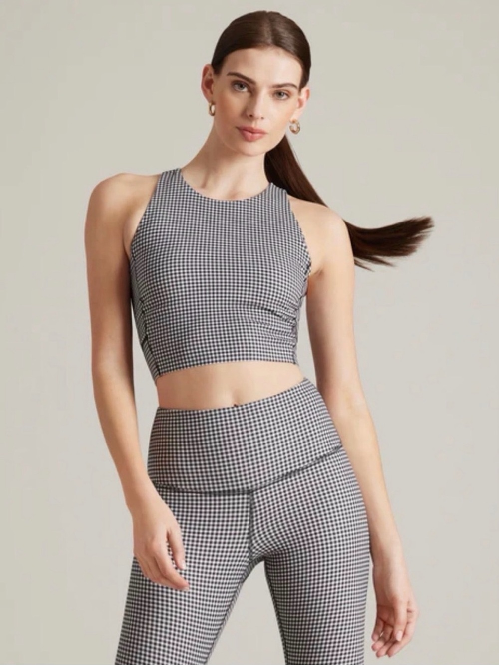 Rhone Gingham Longline Sports Bra Racerback Shelf Bra Athletic Tank Size M